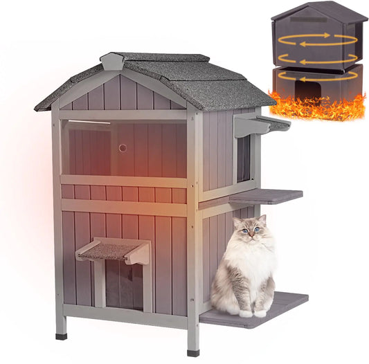 Aivituvin Cat House Outdoor Heated Feral Cat Shelter Weatherproof Cat Enclosure 100% Insulated with All-Round Insulated Liner